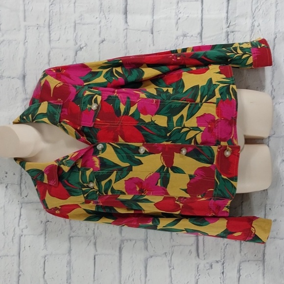 Jones New York Jacket Floral Vibrant Linen Blend  Sz M - Picture 4 of 7